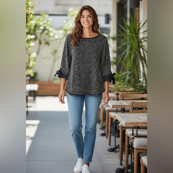 Charter Club Tops - Charter Club Navy Sweatshirt w/ Bow Sleeves